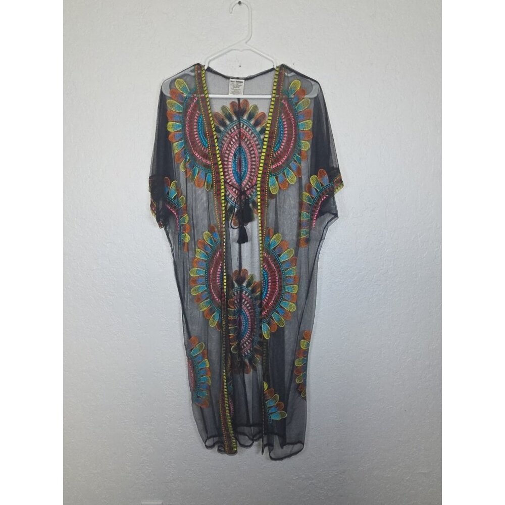 Somya Collection Women's Beach Coverup Duster Black Lace Crochet Cruise Wear O/S